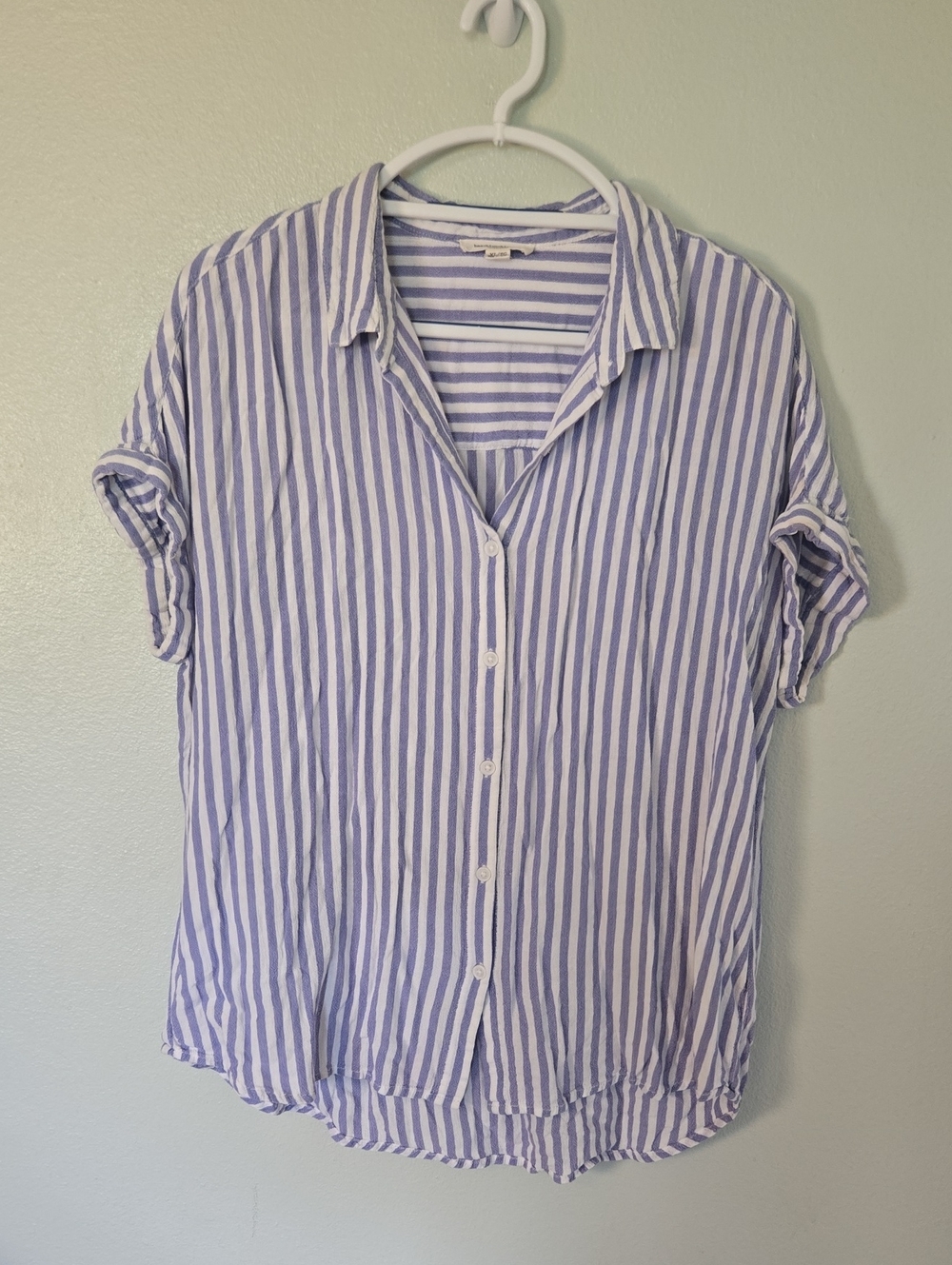 Beach Lunch Lounge | Blue Striped Cap Sleeve Button Down Shirt Size XL